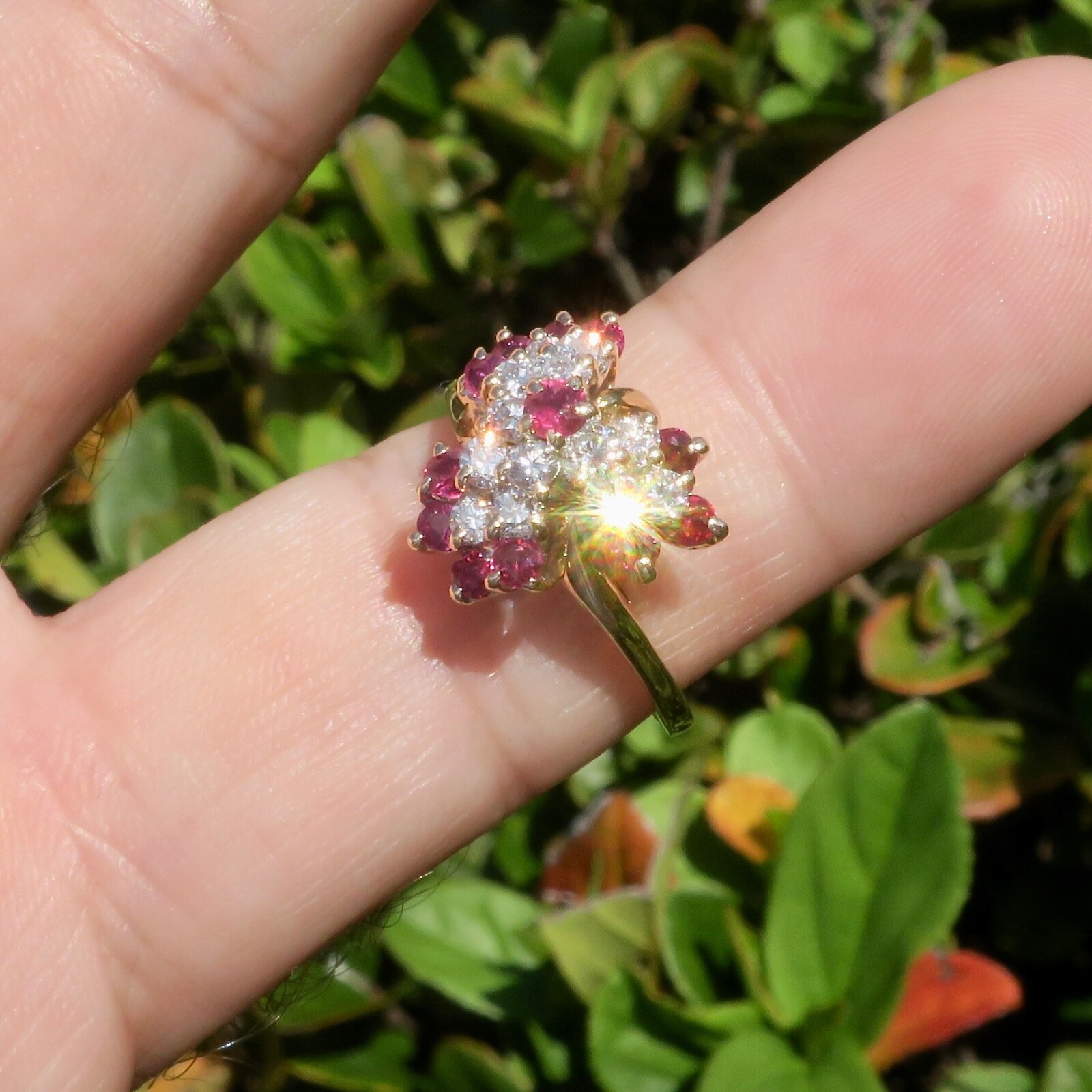 14k Solid Yellow Gold Natural Ruby and Diamond Cl… - image 4