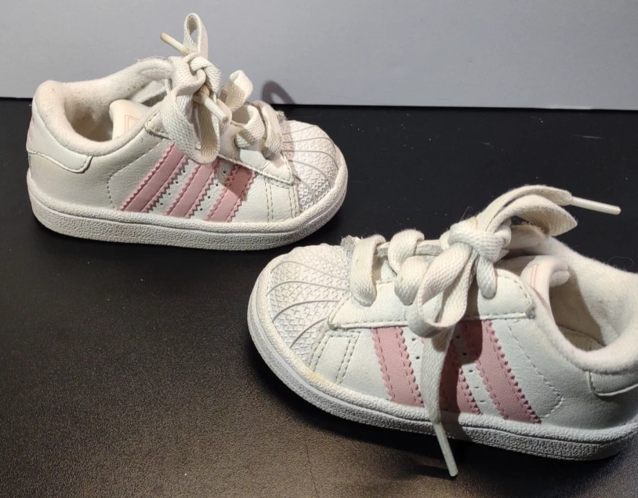 Adidas Originals Superstar Toddler Size 5K White Pink Stripes Shoes Baby Sneaker - Image 3 of 4
