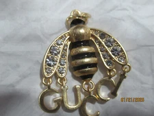 GUCCI   ZIPPER PULL CHARM MATTE GOLD tone metal , CRYSTALS 1.5 INCH