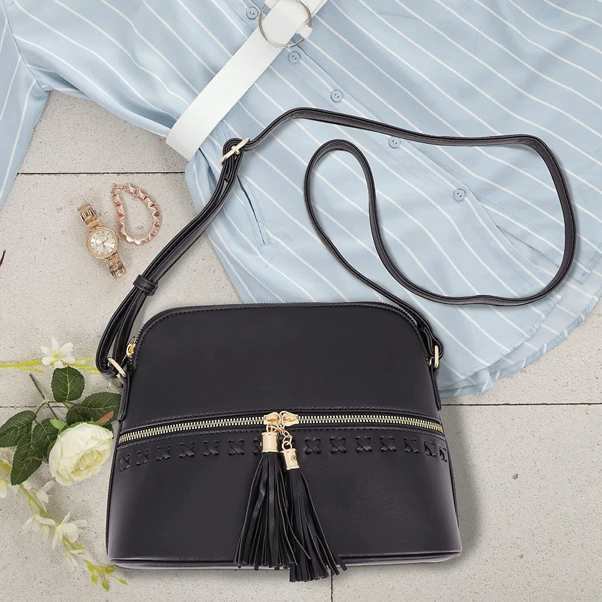 Black tassel cross body bag sale