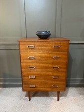 Teak Chest of Drawers Mid 20th C 5 Drawer Tall Boy Chest Danish Style