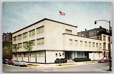 Chicago Illinois~North Rush Street~Art Deco PTA Bldg~Flagpole~c1950s Automobiles