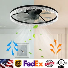 24" Flush Mount Fan Light LED Modern Ceiling Fixture kit With APP Remote Control