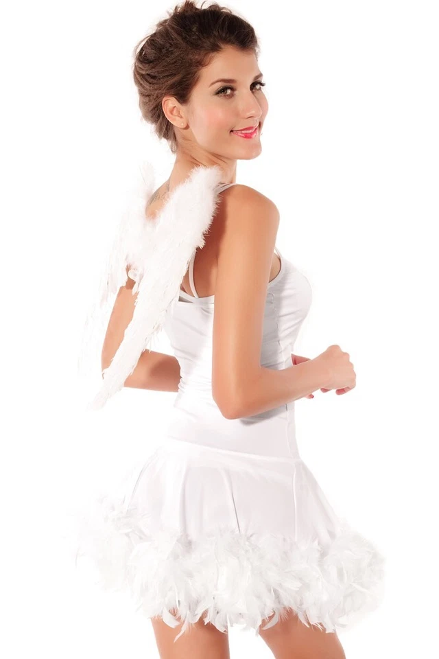 Hermoso Sexy Vestido de Ángel Plumado Disfraz Foto 3 de 4