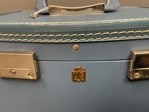 VTG US Trunk Co Train Case Makeup Carry On Blue Hard Shell Luggage Overnight Bag - Picture 3 of 11