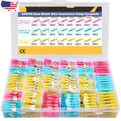 US 240pc/Set Heat Shrink Marine Automotive Terminals Waterproof  Wire Connectors