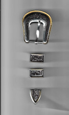 Western Design 4 Pcs 3/4 Wide Leather Belt Buckle Set, silver and gold color