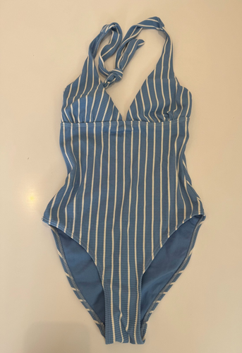 Primark Badeanzug wattiert strukturiert Badeanzug Gr. 8 blau weiß gestreift