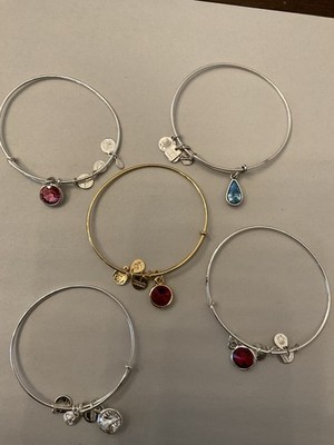 Alex And Ani Bracelet Set Of 5 Stone Charms Silver And Gold Tone