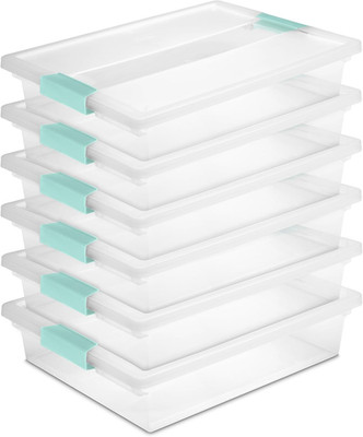 6-Pack Clip Box, Stackable Clear Plastic Bins with Latching Lids, Large - Writin