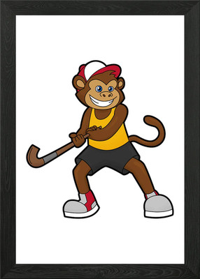 Monkey Hockey Hockeyschläger gerahmtes Wandbild Poster Leinwanddruck Bild