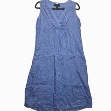 Tahari Dress Womens Extra Small Blue Sleeveless Boho Linen Lagenlook