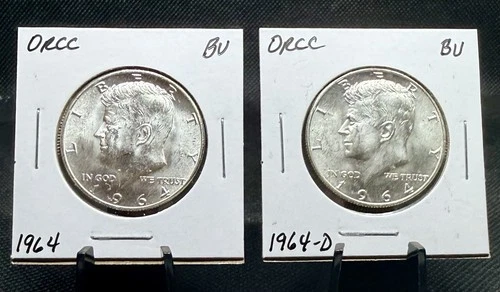 1964 & 1964-D 90% Silver Kennedy Half Dollars (Both BU Condition) Lot of 2!