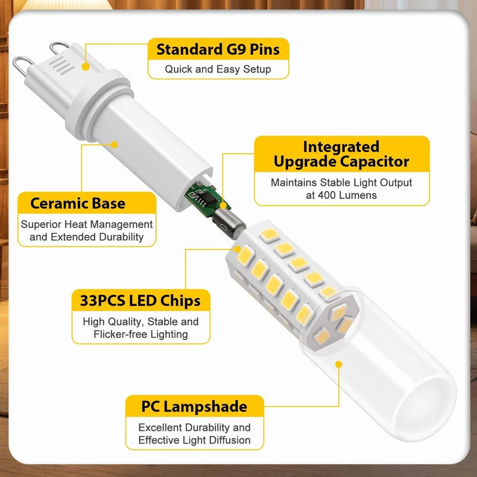 6 Pack 3W G9 Led Bulbs No Flicker Non-Dimmable Energy Savingor Lighting Decor - Image 4 of 4
