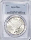 1922 PCGS MS64 Peace Silver Dollar Philadelphia Mint Uncirculated BU+
