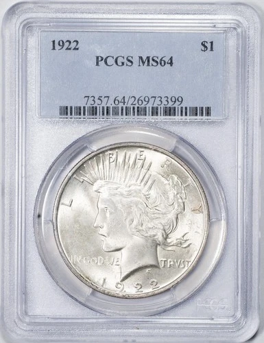 1922 PCGS MS64 Peace Silver Dollar Philadelphia Mint Uncirculated BU+