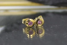 Sapphire Gold Earrings, Stud Earrings, 375 Gold, Padparadscha Sapphire