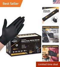 Heavy Duty Black Industrial Nitrile Gloves with Raised Diamond Texture, Latex...