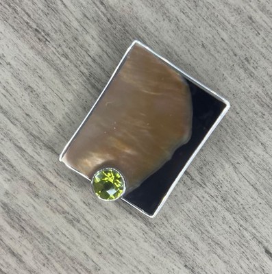 Marta Howell Black Lipped Oyster Shell Pendant-Bezel Set Faceted Peridot