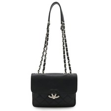 Chanel Leather Double Chain Shoulder Bag Women Black One Size