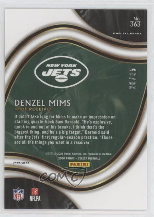 2020 Panini Select Field Level White Prizm /35 Denzel Mims #363 Rookie RC - Image 2 of 2