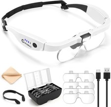 Headband Magnifying Glass with Light, Rechargeable Head Magnifying Glasses 1X to