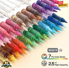 9 pcs Acrylic Paint Markers Set Brush Tip Automatic Ink Control Pens