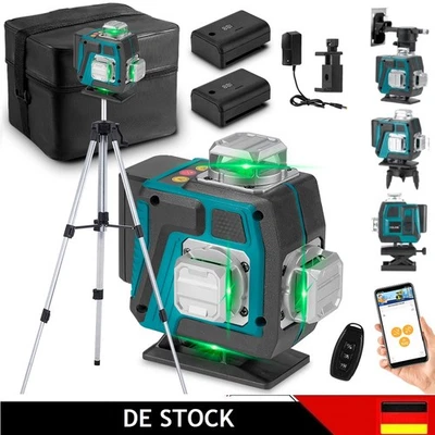 HGLINE 16 Line Laser Level Wasserwaage 4D 360° Kreuzlinienlaser Kit mit 2Akku + Stativ