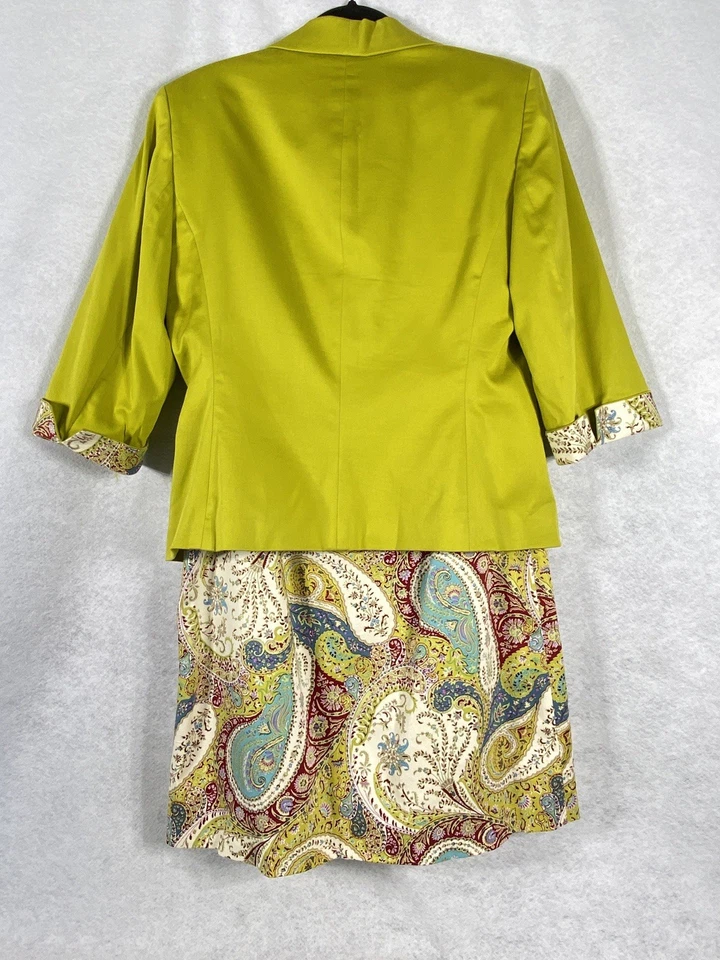 Le Suit 2 piezas Falda Traje Para Mujer’s 12 Verde Rojo Blazer Botones Paisley Mangas Largas Foto 2 de 4