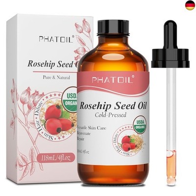 PHATOIL Hagebuttenkernöl Bio Kaltgepresst 118ML, Rosehip Seed Oil USDA Organic 