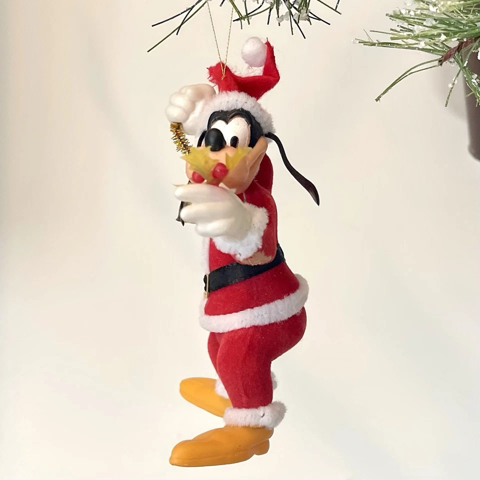 Walt Disney Goofy Santa Christmas Ornament Holding Bell Flocked Felt Vintage - Image 3 of 4