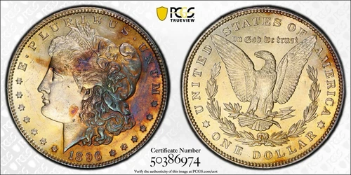 1896 Morgan Silver Dollar $1 PCGS Certified  AU Gold Shield & True View