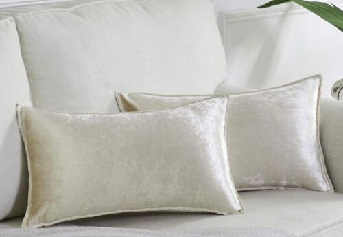 Pair 20 x 12 IVORY VELVET PILLOW COVERS ~ FLANGE BORDER EDGE #J51