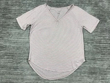 A New Day Top Womens Small Pink White Striped Short Sleeve V-Neck