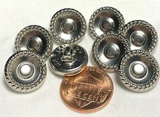 8 Hollow 2-piece Polished Silver Tone Metal Shank Buttons Almost 5/8" 15mm 12629