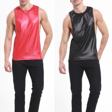 Herren Kunstleder Stretch Tanktop Fitness Workout Ärmelloses Hemd