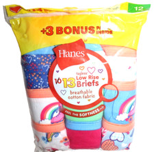 Hanes Girls 13 Pack Tagless Low Rise Briefs - Size 12