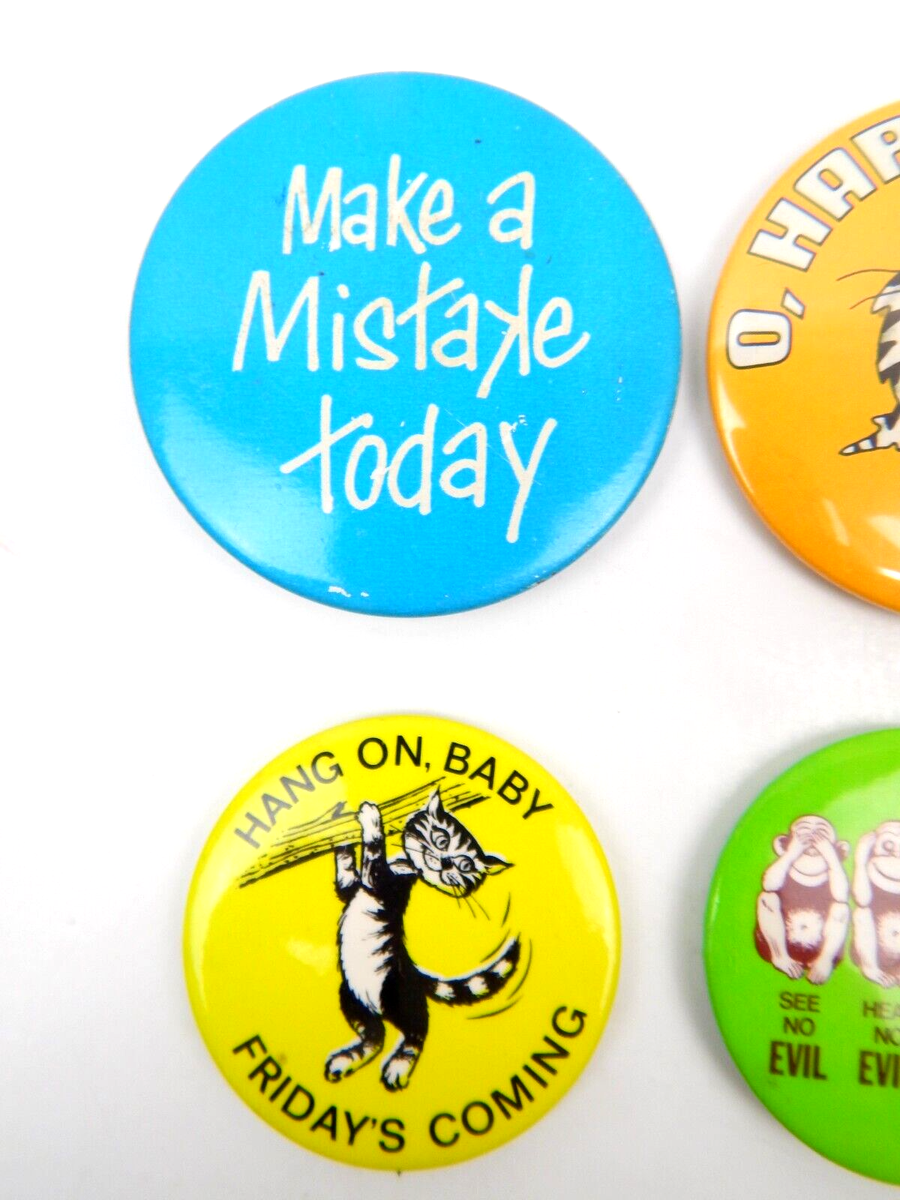 5P Lot 6 Different Gag Joke Pinback Buttons Stay Drunk Monkeys