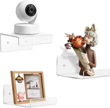 3 Pack Acrylic Small Floating Shelf for Wall Storage,4'' Clear Mini Adhesive She