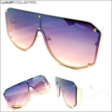 OVERSIZED Exaggerated Retro Modern Shield SUNGLASSES Large Rose Gold White Frame