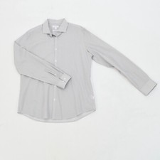 Calvin Klein Dress Shirt L Gray Striped Stretch Cotton Collared Button-Down