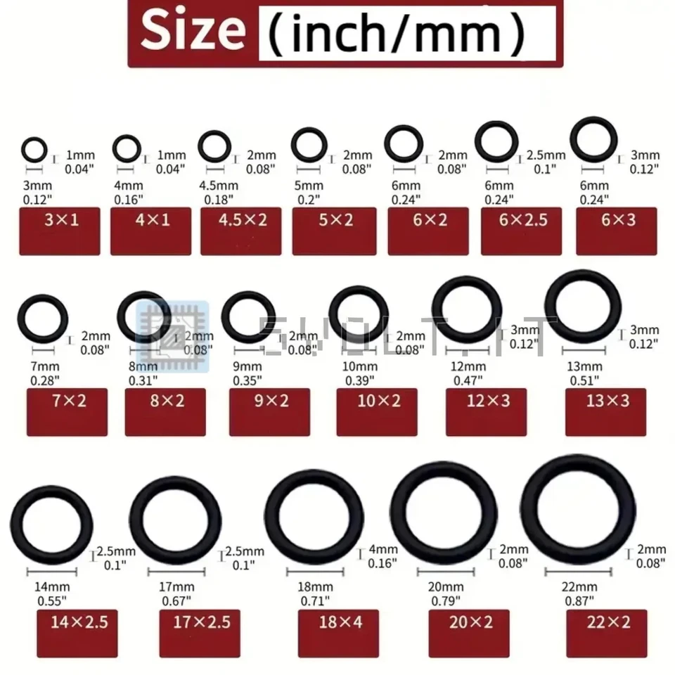 Set 225pz Guarnizioni in Gomma O-Ring per Olio Rondelle - Immagine 3 di 3