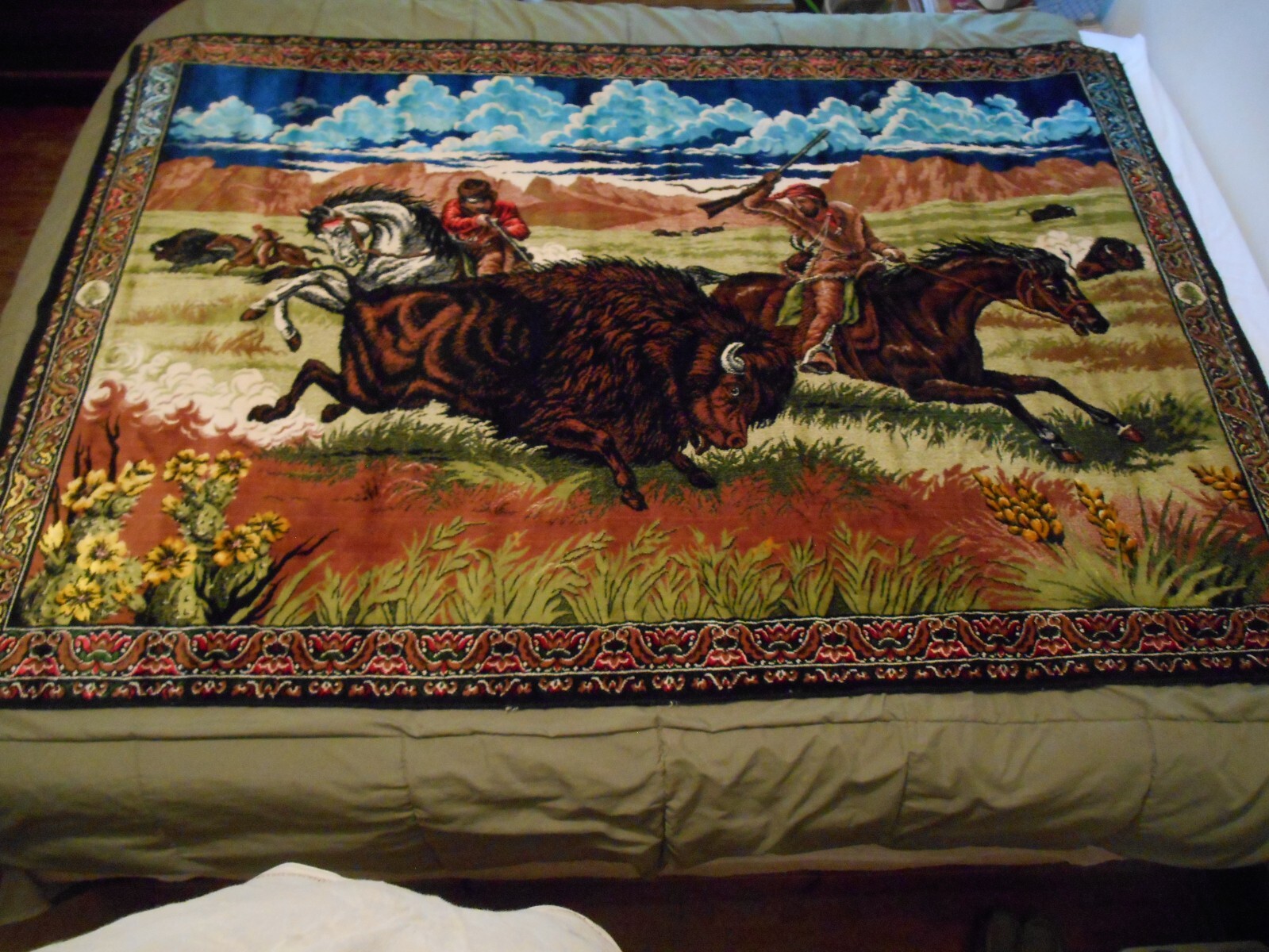 Large Vintage Tapestry Made in Italy Buffalo Hunt eBay