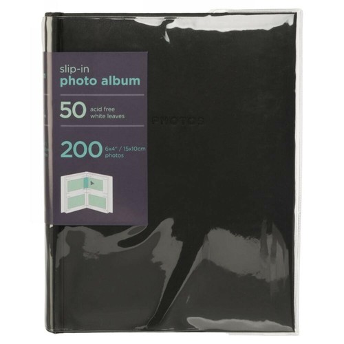 WHSmith Photo Album Black Case Bound 50 SlipIn Leaves Holds 200 6x4