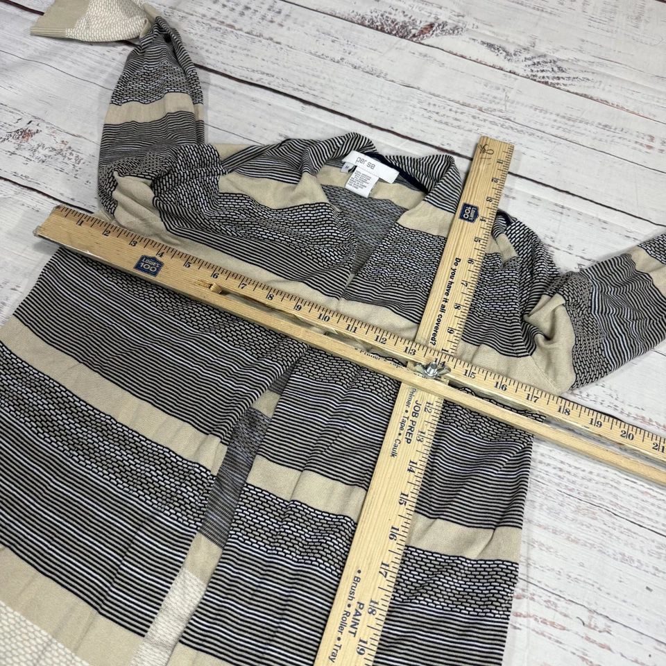Cárdigan Suéter Per Se Beige Stipe Frente Abierto Tejido Manga Larga Talla M Foto 2 de 4