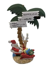 Rare VTG 3-D SCHMID Emgee Hawaii  Wooden Christmas Ornament  Palm Tree Santa