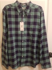 NEW Men's Wrangler Size XL Slim Long Sleeve Button Down Shirt, Blue/Green Plaid