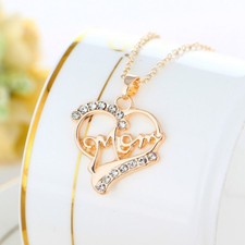 Pretty Rose Gold Plated Rhinestone Heart Mom Necklace