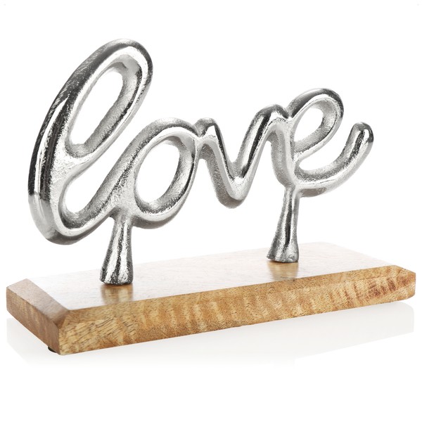 "Deko Aufsteller \"Love\" - Schriftzug Aus Vernickeltem Aluminium Auf Mangoholz"-image