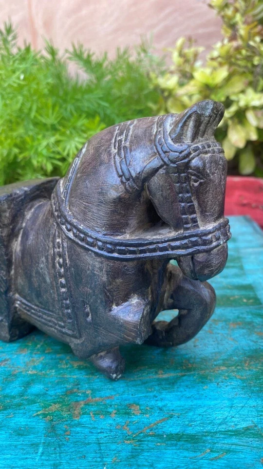  古董石头精美手工雕刻美丽马雕像门侧支架人偶  — 第 4/4 张图片